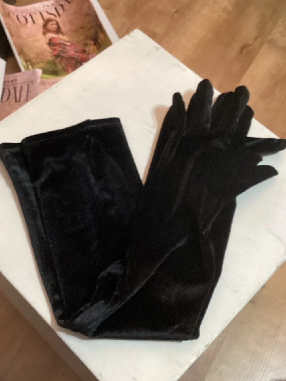 Black Faux Velvet Opera Gloves